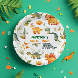 Boys Dinosaur Födelsedagsfest Papper Plattor
