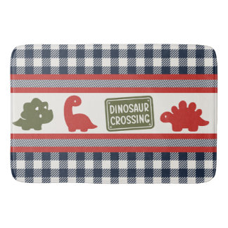 Boys Dinosaur & Gingham - Red Army Green & Navy Badrumsmatta