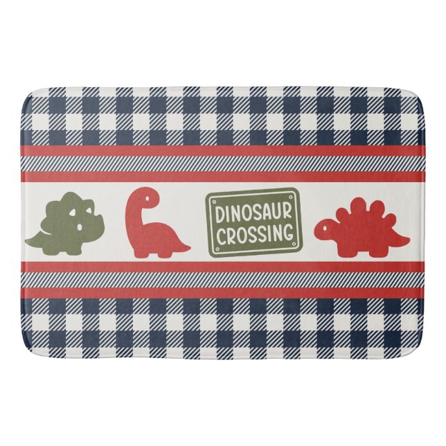 Boys Dinosaur & Gingham - Red Army Green & Navy Badrumsmatta (Framsidan)
