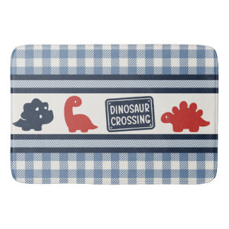 Boys Dinosaur & Gingham - Red Navy Smoke Blue Badrumsmatta