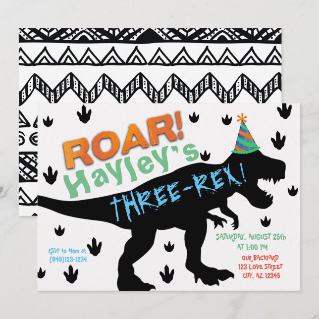 Boys Dinosaur Party Hat Birthday-inbjudan Inbjudningar (Fram/baksida)