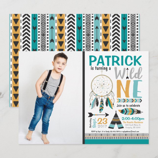 Boys Dreamcatcher-Vild 1:a födelsedagsinbjudan Inbjudningar (Fram/baksida)