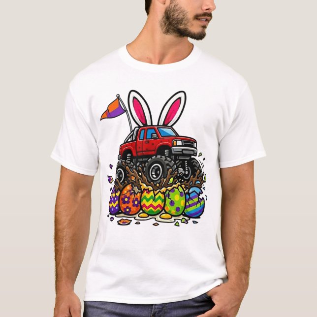 Boys Easter Monster Truck Eggs Toddler Kids T Shirt (Framsida)