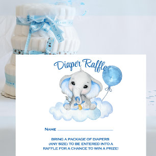 Boys Elephant Baby Shower Diaper Raffle Card OSA Kort