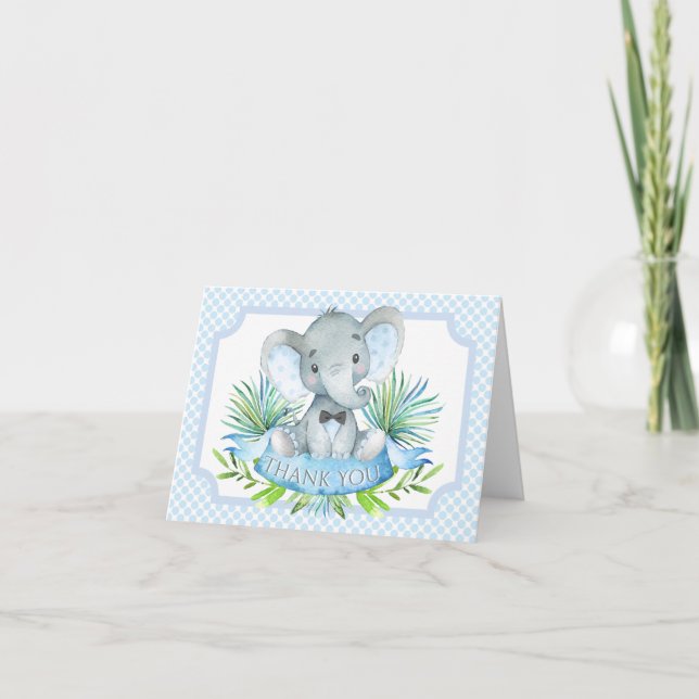 Boys Elephant Baby Shower Tack du Cards (Framsida)