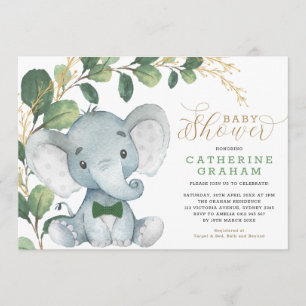 Boys Elephant Greenery Guld Garden Baby Shower Inbjudningar