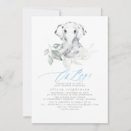 Boy's Elephant Watercolor Greenery Baby Shower Inbjudningar