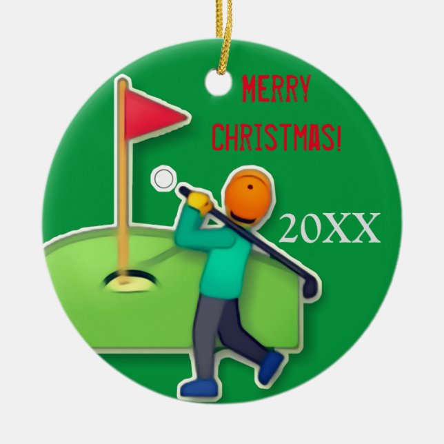 Boys emoji golf grönt jul julgransprydnad keramik (Framsidan)