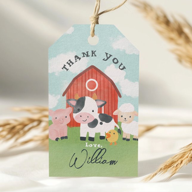 Boys Farm Animal Barnyard Birthday Favor Presentetikett (Skapare uppladdad)