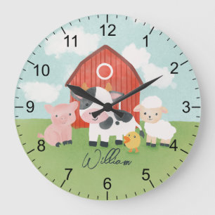 Boys Farm Animal Barnyard Kids Nursery Stor Klocka