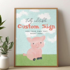 Boys Farm Animal Watercolor Anpassningsbar Sign Poster