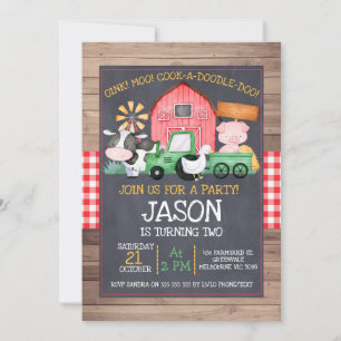 Boys Farm Grönt Tractor Chalkboard Birthday Inbjudningar