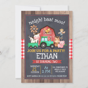 Boys Farm Grönt Tractor Chalkboard Birthday Inbjudningar