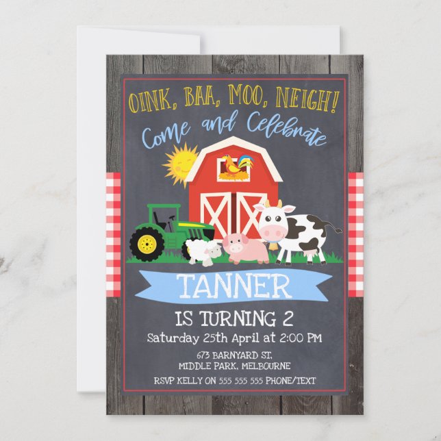 Boys Farm Tractor Chalkboard Birthday-inbjudan Inbjudningar (Framsida)