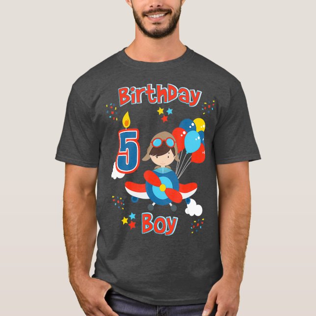 Boys Femte flygplanet födelsedag 5 år gammal T Shirt (Framsida)
