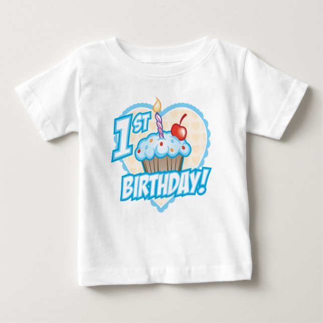 Boys First Birthday Cuptårta T-Shirt (Framsida)