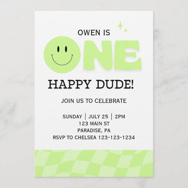 BOYS FIRST BIRTHDAY INVITATION ONE HAPPY DUDE  INBJUDNINGAR (Framsida)