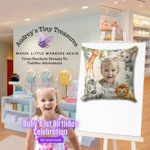 Boy's First Birthday-Jungle Safari Dekorativ kudde