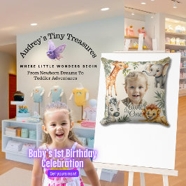 Boy's First Birthday-Jungle Safari Dekorativ kudde