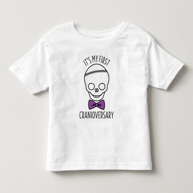 Boys First Cranioversary Skull med Bowtie T-shirt (Framsida)