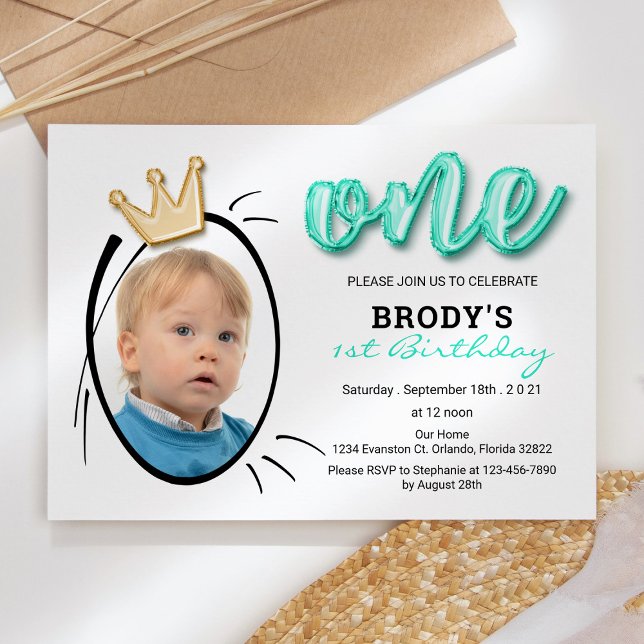 Boys First Födelsedagsfest, minimalistiskt foto Inbjudningar (Skapare uppladdad)