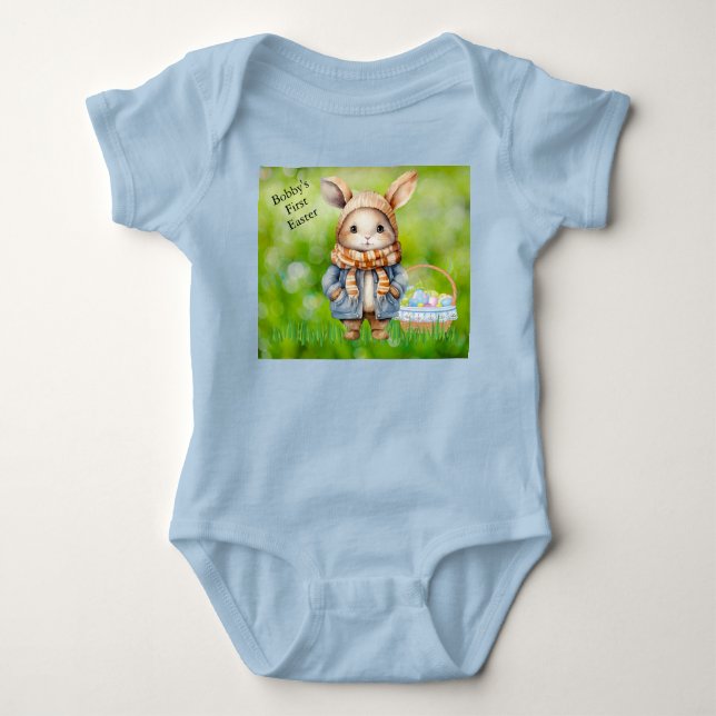 Boy's First Påsk Add Namn Cute Baby Bodykostym T Shirt (Framsida)