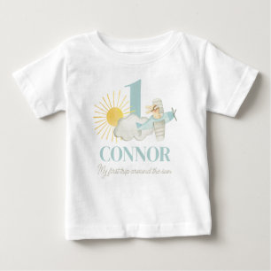 Boys First Resa runt Sol Flygplan 1:a födelsedag T Shirt