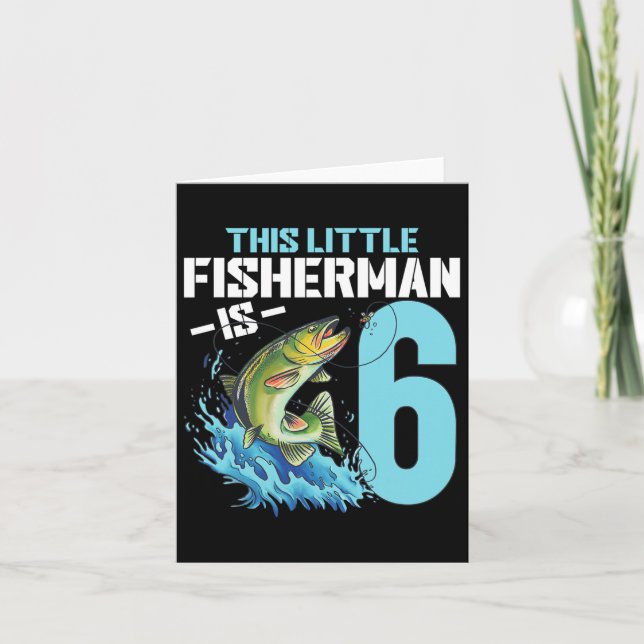 Boys Fishing Birthday Shirt 6 Year Old Boy Fisherm Kort (Framsida)