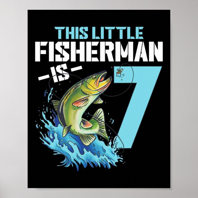 Boys Fishing Birthday Shirt 7 Year Old Boy Fisherm Poster (Framsidan)