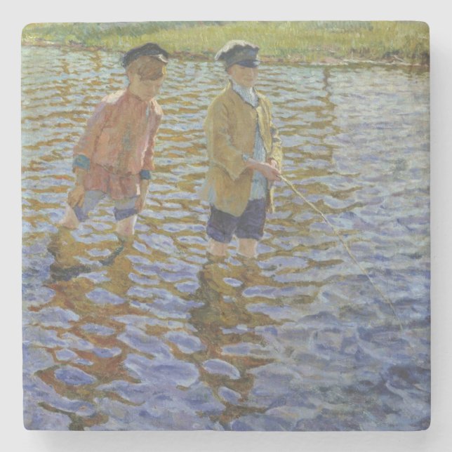 Boys Fishing in the River (Vintage Anglers) Stenunderlägg (Framsidan)