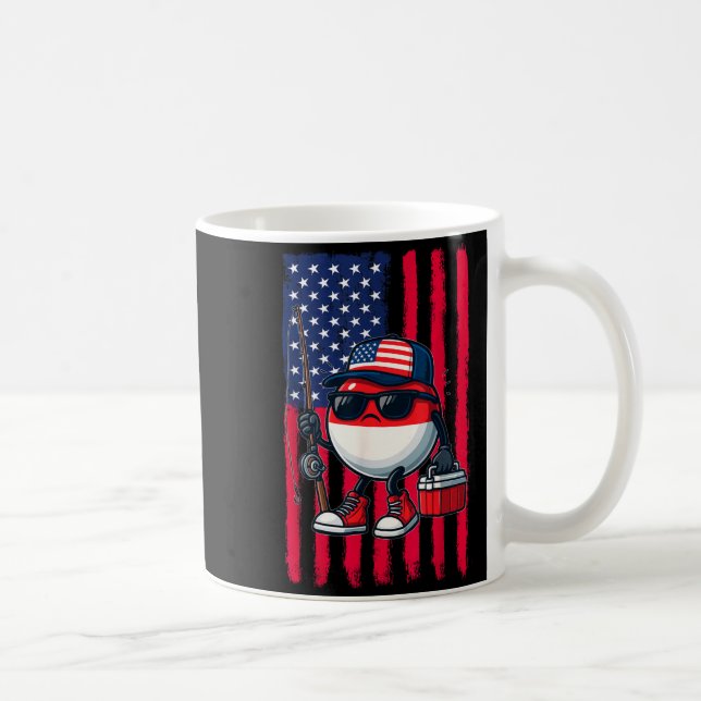 Boys Fishing Rod American Flag Patriotic Fishing F Kaffemugg (Höger)