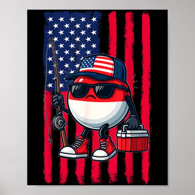Boys Fishing Rod American Flag Patriotic Fishing F Poster (Framsidan)