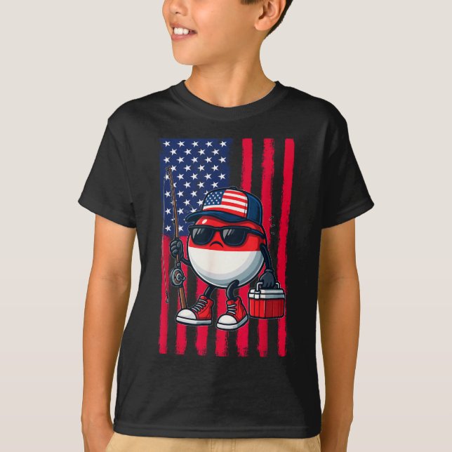 Boys Fishing Rod American Flag Patriotic Fishing F T Shirt (Framsida)
