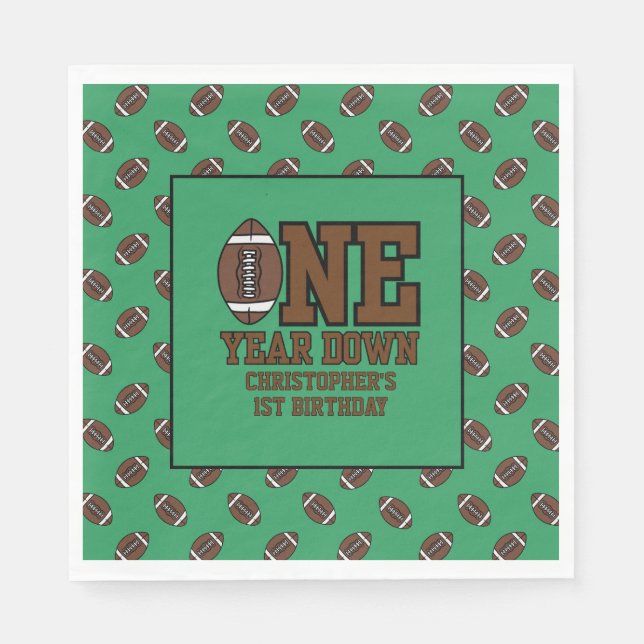 Boys Football First Year Down 1st Birthday Party Pappersservett (Framsidan)