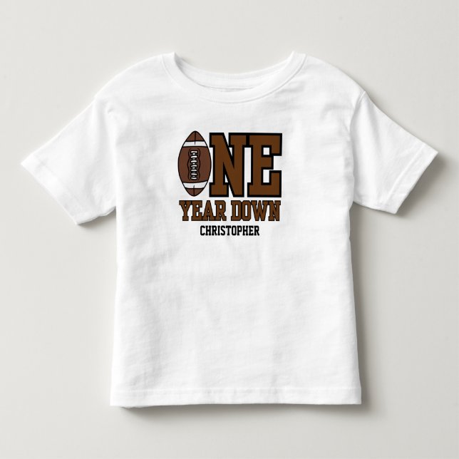 Boys Football First Year Down 1st Birthday Party T Shirt (Framsida)