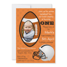 Boys Football Rugby First Birthday Photo Inbjudan