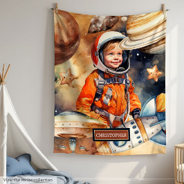 Boys för anpassade namn Blanket Astronaut Planets Fleecefilt