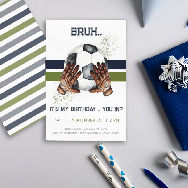 Boys för inbjudan till barnsport (Green Blue Soccer Birthday Party Invitation 2)