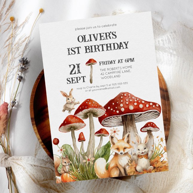 Boys för trädsdjur 1:a födelsedagen inbjudningar (Skapare uppladdad)