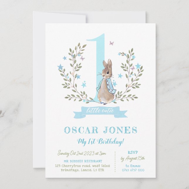 Boys första födelsedag inbjudan, Peter kanin-pojka Inbjudningar (Framsida)