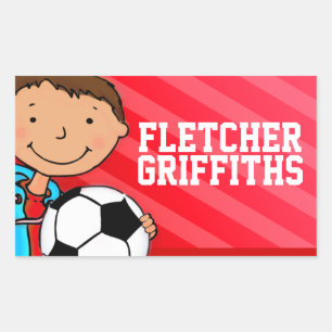 Boys Fotbolls-fotbolls-fotbolls-fotbolls-namn-röd Rektangulärt Klistermärke