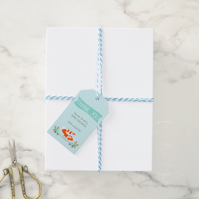 Boys Foxes Baby Shower Gift-Märkre Presentetikett (Med Snöre)