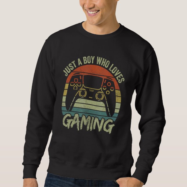 Boys Gamer Apparel Just A Boy Who Loves Gaming Lång Ärmad Tröja (Framsida)