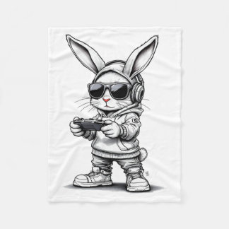 Boys Gamer Bunny Ansikte med Sungles Bunny Gaming  Fleecefilt