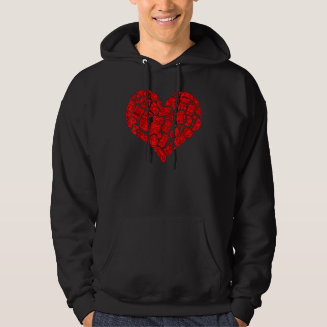 Boys Gamer  Game Heart Valentines Day  Men Kids Hoodie (Framsida)