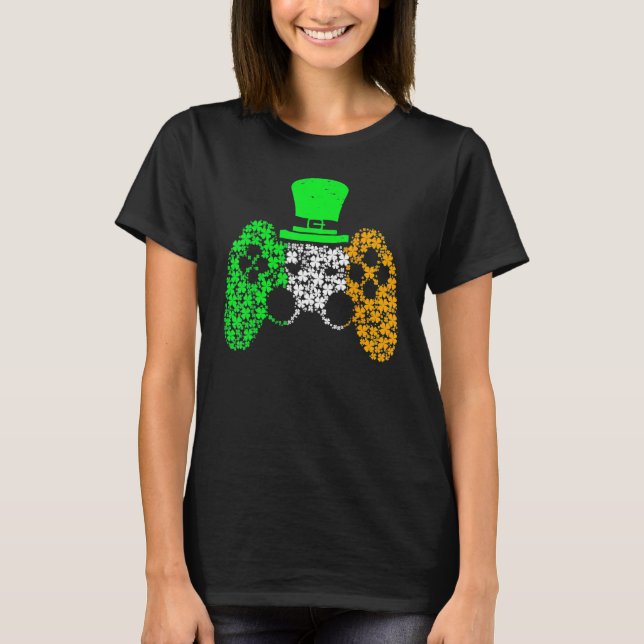 Boys Gamer Game Lucky Shamrock St patricks day Ir T Shirt (Framsida)