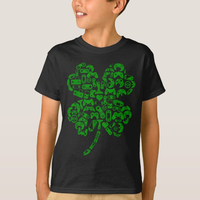 Boys Gamer Game Shamrock St Patricks Day Irish Men T Shirt (Framsida)