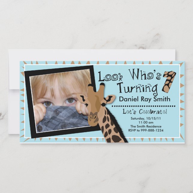 Boys Giraffe First Födelsedagsfest inbjudan (Framsida)