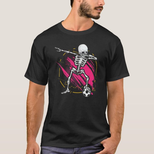 Boys Girls Dabbing Skeleton Soccer Ball T Shirt (Framsida)