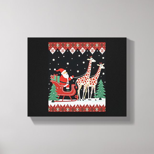 Boys Girls Jultomten Riding Giraffe Sleigh Ugly Canvastryck (Framsida)